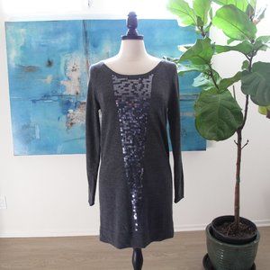 QI - Gray Sequin 100% Wool Sweater Dress Tunic